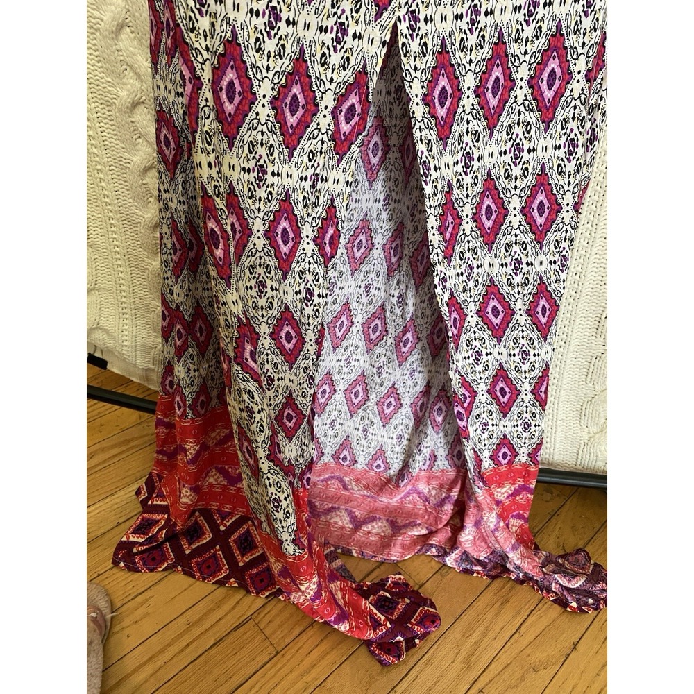 Sundress Maxi Flutter Sleeve Rayon Women's XL (40" Bust)‎ Peasant Boho Red Pink - Picture 8 of 8